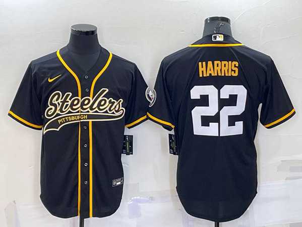 Men's Pittsburgh Steelers #22 Najee Harris Black With Patch Cool Base Stitched Baseball Jersey,We sell and wholesale Men's Pittsburgh Steelers #22 Najee Harris Black With Patch Cool Base Stitched Baseball Jersey on line form chian!